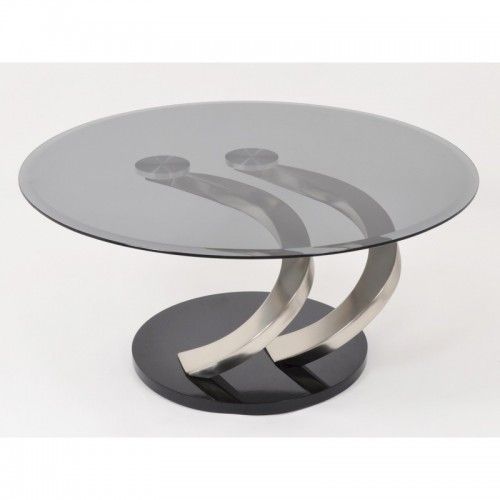 Coffee table with glass and rounded metal tops 90 cm HAILEY