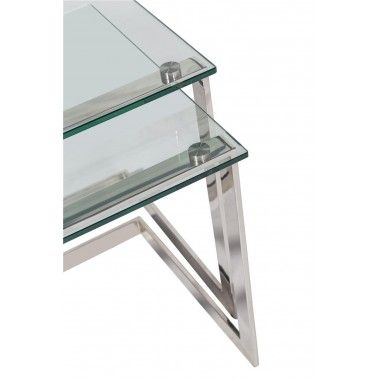 SET OF 2 GLASS AND CHROME SIDE TABLES NIDO TOMM CAMINO A CASA