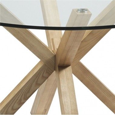 Round glass and wood table IDOL 120 cm