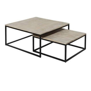 Set 2 tables carrées fer noir 90 cm CRAFT