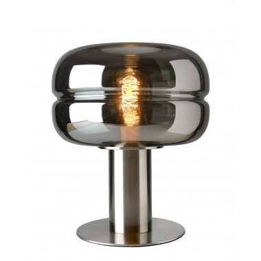 Tafellamp van gerookt glas en gesatineerd metaal 34 cm HAVANNA