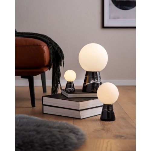 White glass and black marble table lamp 30 cm CARRARA