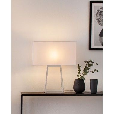 Lampe de table textile blanc acier inoxydable LYON