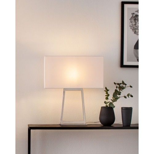 Lampe de table textile blanc acier inoxydable LYON