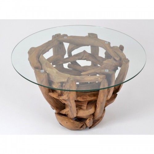 End table in wood and glass 80 cm BELMIRO