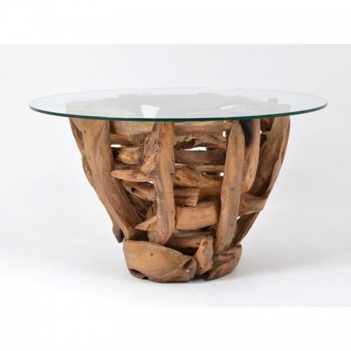 Tavolino in legno e vetro 80 cm BELMIRO