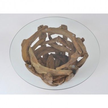 Bijzettafel in hout en glas 80 cm BELMIRO