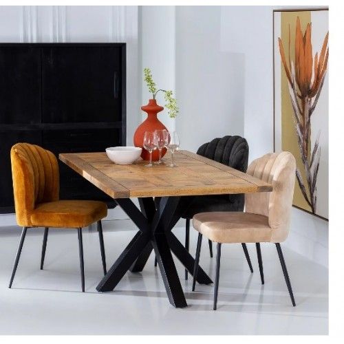 Table à manger rectangulaire en bois de manguier et fer noir 160cm MESA IXIA - 1