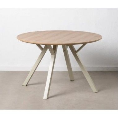 Table à manger ronde en bois naturel et métal crème 120cm MESA IXIA - 2