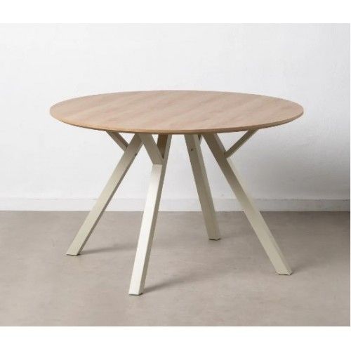 Table à manger ronde en bois naturel et métal crème 120cm MESA IXIA - 1