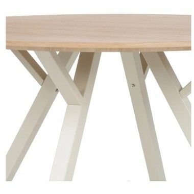 Table à manger ronde en bois naturel et métal crème 120cm MESA IXIA - 5