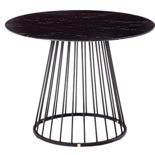 Table à manger ronde effet marbre noir et acier 100cm MARMOLADO IXIA - 1