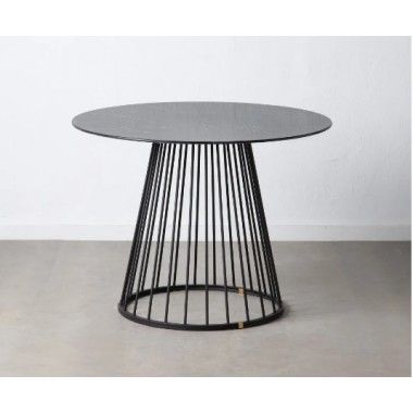 Table à manger ronde effet marbre noir et acier 100cm MARMOLADO IXIA - 4