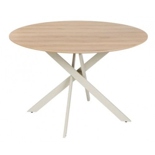 Table à manger ronde design original et métal crème 120cm MESA IXIA - 1