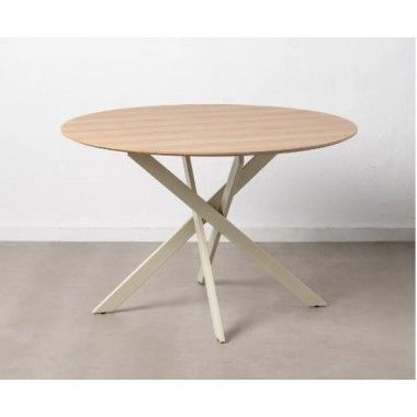 Table à manger ronde design original et métal crème 120cm MESA IXIA - 2