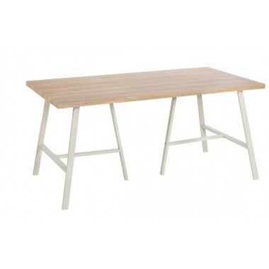 Table à manger rectangulaire avec base en tréteau en métal crème 160cm MESA IXIA - 1