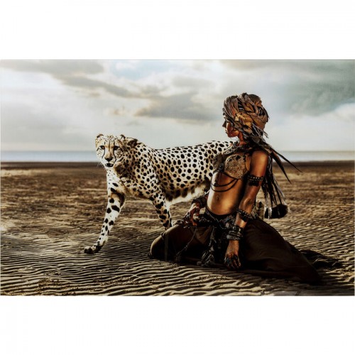 Tableau verre femme guépard 100x150cm désert BEAUTY Kare design - 1