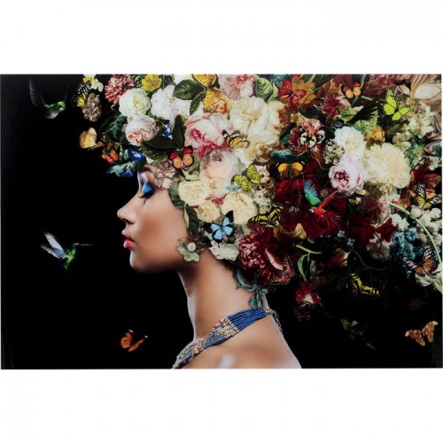 Tableau verre femme fleurs papillons 100x150cm FLOWERS Kare design - 2