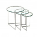 Set of 3 chrome metal glass end tables Ø35/45/55cm OLYMPE