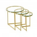 Conjunto de 3 mesas de canto em metal dourado e vidro Ø35/45/55cm OLYMPE