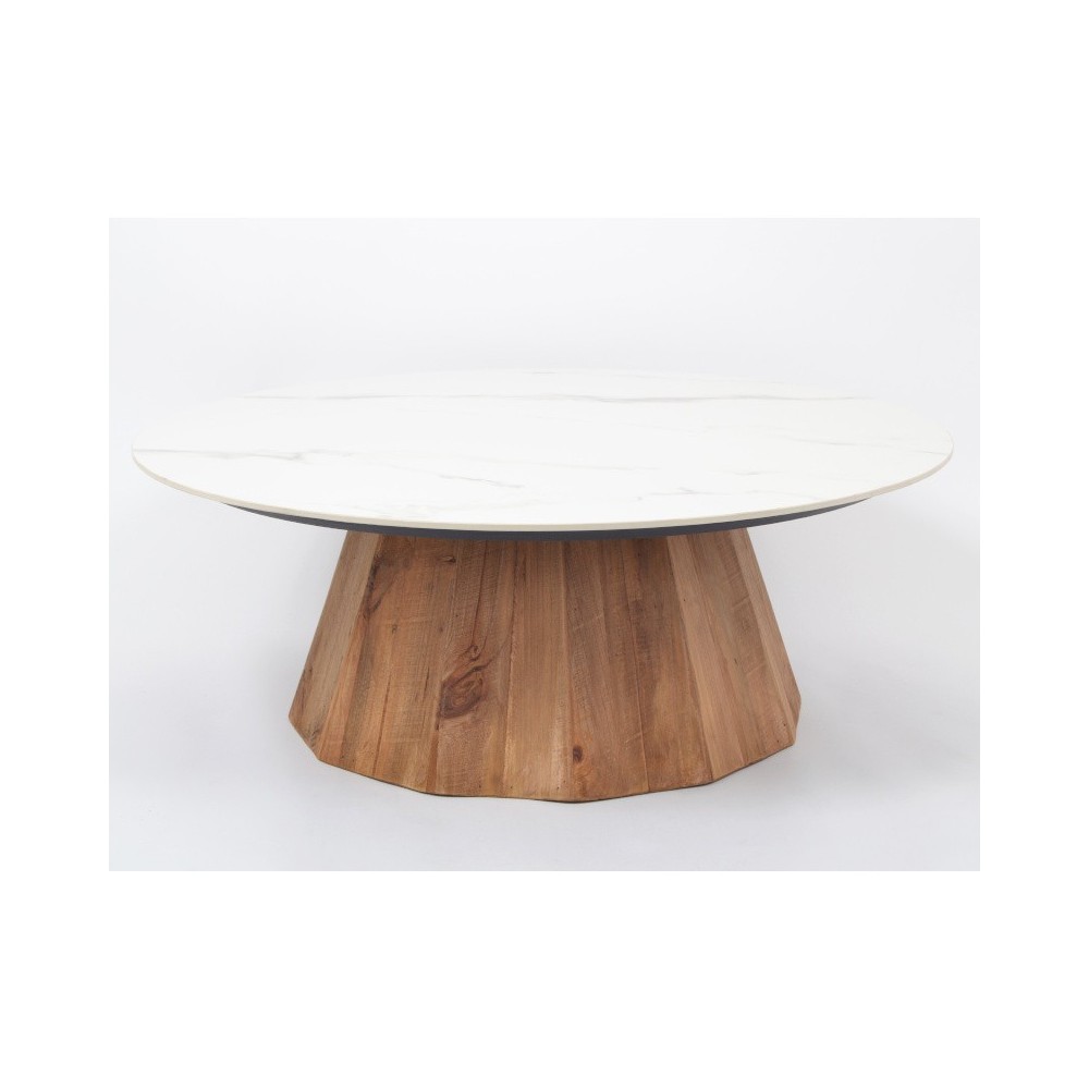 Table basse pin et marbre blanc Ø90cm YSABEL DRIMMER - 1