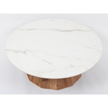 Pine and white marble coffee table Ø90cm YSABEL DRIMMER - 3
