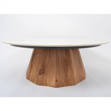 Pine and white marble coffee table Ø90cm YSABEL DRIMMER - 2