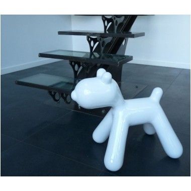 Estátua de cachorro de designer lacada em branco