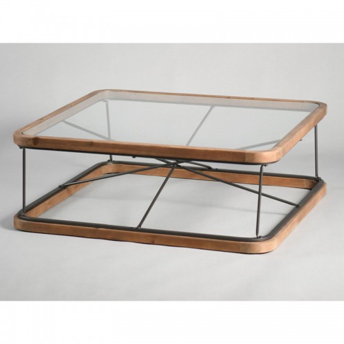 Table basse bois métal verre MISSOURI 100x100cm