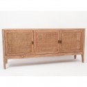 Wooden sideboard with 3 cane doors 180x40cm ANOUCK