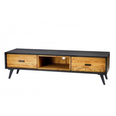 TV furniture wood black 2 drawers 1 niche HERIK SOCADIS - 1
