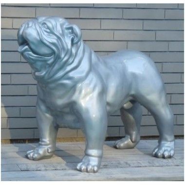Estátua de Bulldog Inglês Cinza Prateado Brilhante