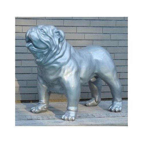 Statua di Bulldog inglese grigio argento lucido