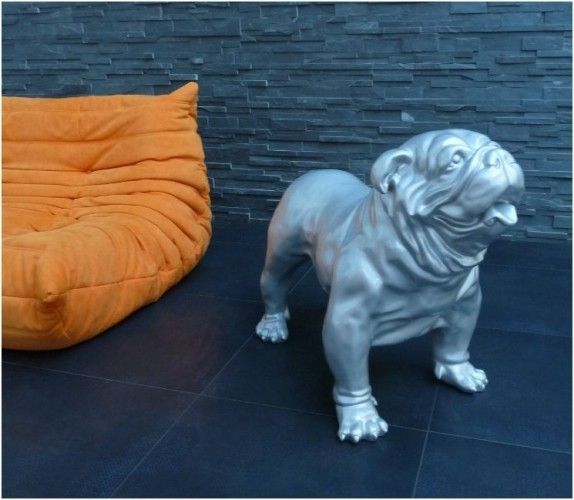 Shiny Silver Gray English Bulldog Statue