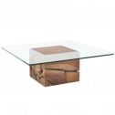 Square teak root/glass coffee table 90x90cm KUTA