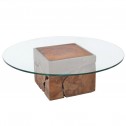 Round teak root/glass coffee table Ø100cm KUTA