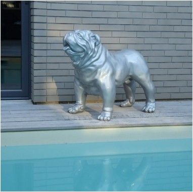 Shiny Silver Gray English Bulldog Statue