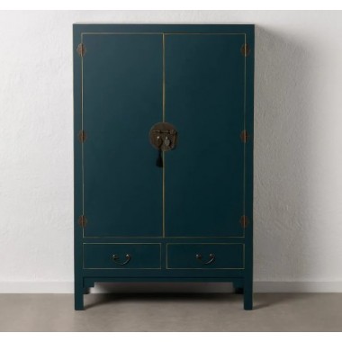 Armoire courte bois bleu à motifs 2 tiroirs 2 portes métal ORIENTE IXIA - 2