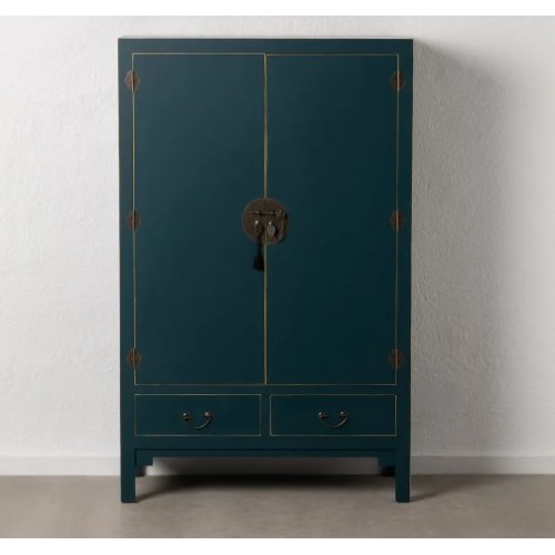 Armoire courte bois bleu à motifs 2 tiroirs 2 portes métal ORIENTE IXIA - 1