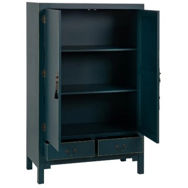 Armoire courte bois bleu à motifs 2 tiroirs 2 portes métal ORIENTE IXIA - 3