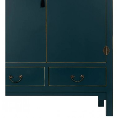 Armoire courte bois bleu à motifs 2 tiroirs 2 portes métal ORIENTE IXIA - 5