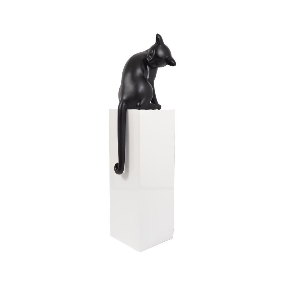 Statua di gatto nero opaco su base bianca CLASSY