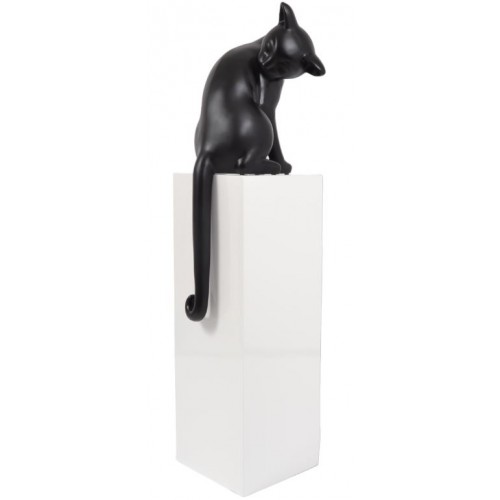 Matt black cat statue on white base CLASSY