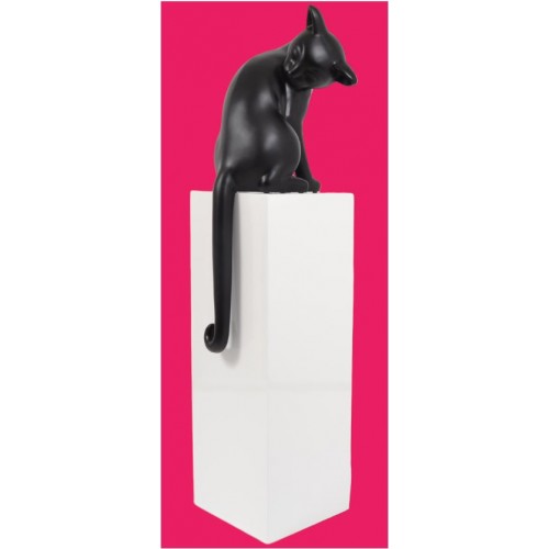 Matt black cat statue on white base CLASSY