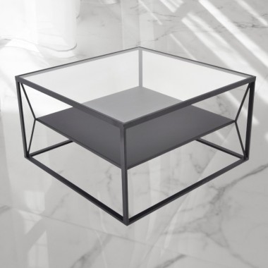 DAWSON salontafel van zwart metaal en glas 70x70CM
