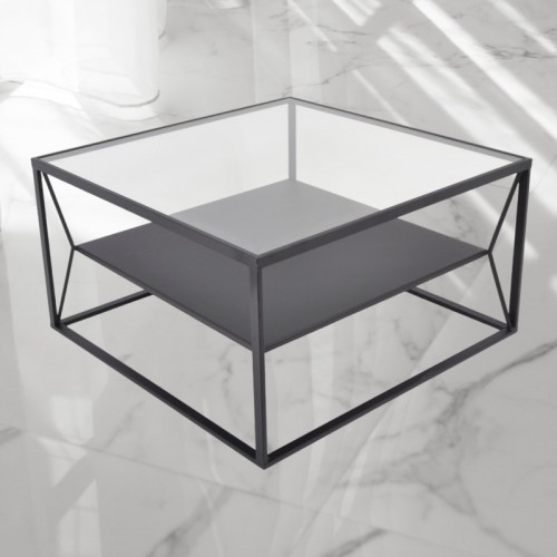 DAWSON salontafel van zwart metaal en glas 70x70CM