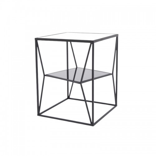 Black metal and glass side table CLAYTON H50