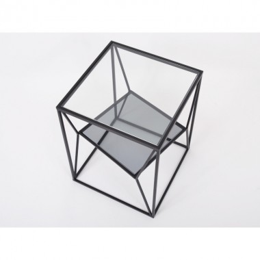 Black metal and glass side table CLAYTON H50