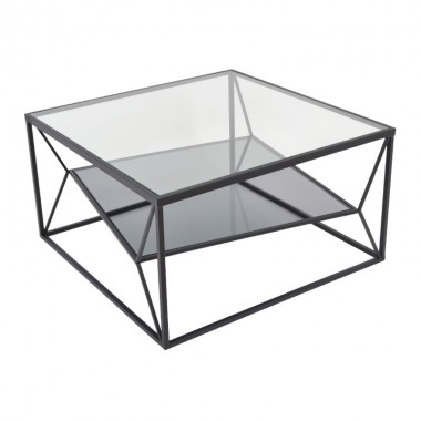 Tavolino in metallo nero e vetro CLAYTON 70x70CM