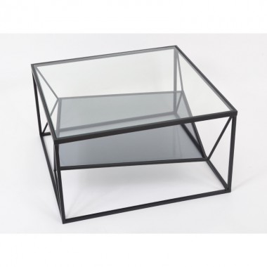 Mesa de café de metal preto e vidro CLAYTON 70x70CM